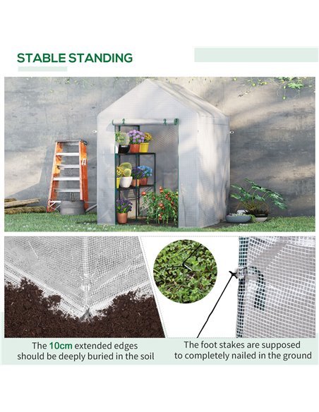 Outsunny Walk-In Greenhouse Portable Gardening Plant Grow House with 2 Tier Shelf, Roll-Up Zippered Door and PE Cover, 143 x 143 - pic 38394 | FastDaddyshop