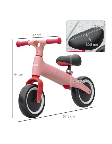 AIYAPLAY Balance Bike with Adjustable Seat for 1.5 - 3 Years Old - Pink