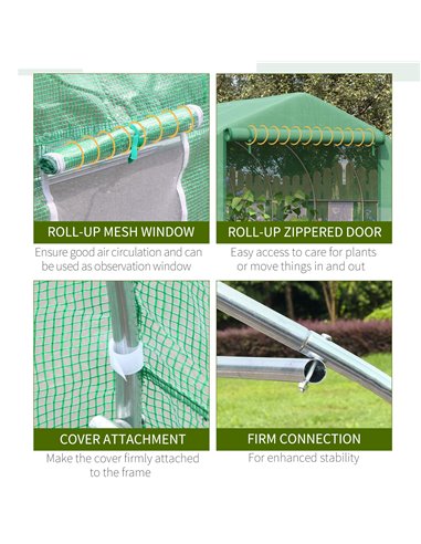 Outsunny Walk-in Polytunnel Garden Greenhouse, Outdoor Greenhouse with PE Cover, Zippered Roll Up Door and 6 Windows, 3.5 x 3 x 