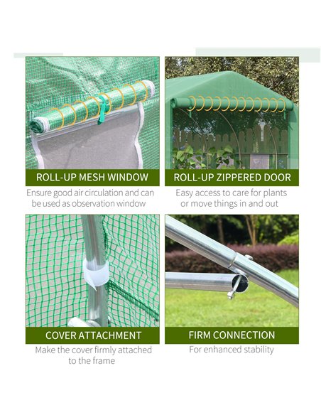Outsunny Walk-in Polytunnel Garden Greenhouse, Outdoor Greenhouse with PE Cover, Zippered Roll Up Door and 6 Windows, 3.5 x 3 x  - pic 38402 | FastDaddyshop