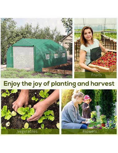 Outsunny Walk-in Polytunnel Garden Greenhouse, Outdoor Greenhouse with PE Cover, Zippered Roll Up Door and 6 Windows, 3.5 x 3 x 
