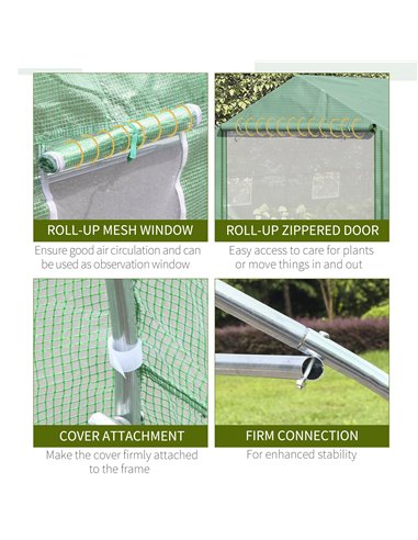 Outsunny 4.47 x 3 x 2m Walk-in Tunnel Greenhouse, Portable Polytunnel Tent, Plant Hot House with PE Cover, Zippered Roll Up Door