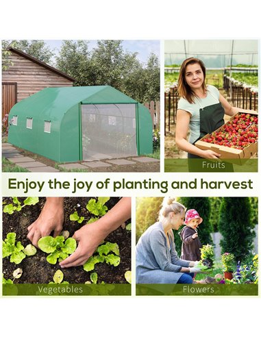 Outsunny 4.47 x 3 x 2m Walk-in Tunnel Greenhouse, Portable Polytunnel Tent, Plant Hot House with PE Cover, Zippered Roll Up Door