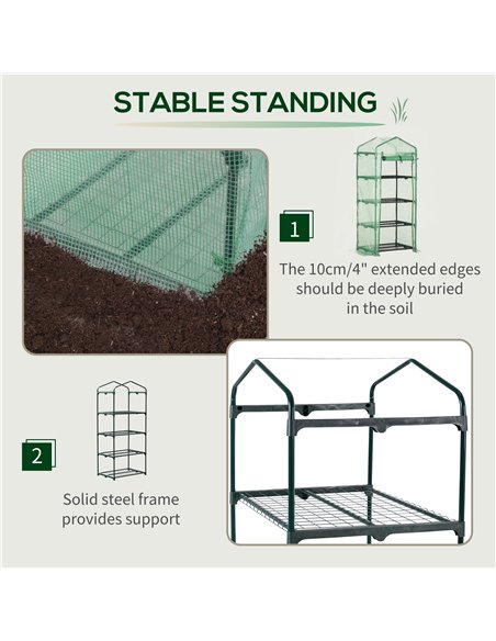 Outsunny 4 Tier Mini Greenhouse, Portable Green House with Steel Frame, PE Cover, Roll-up Door, 70 x 50 x 160 cm, Green 845-228V - pic 38427 | FastDaddyshop