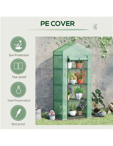 Outsunny 4 Tier Mini Greenhouse, Portable Green House with Steel Frame, PE Cover, Roll-up Door, 70 x 50 x 160 cm, Green 845-228V