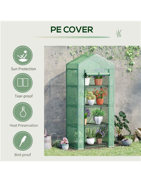 Outsunny 4 Tier Mini Greenhouse, Portable Green House with Steel Frame, PE Cover, Roll-up Door, 70 x 50 x 160 cm, Green 845-228V - pic 38428 | FastDaddyshop