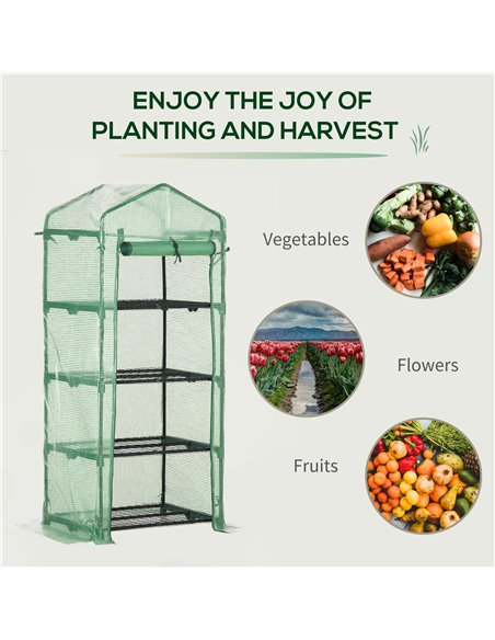 Outsunny 4 Tier Mini Greenhouse, Portable Green House with Steel Frame, PE Cover, Roll-up Door, 70 x 50 x 160 cm, Green 845-228V - pic 38430 | FastDaddyshop