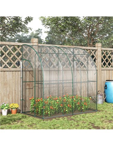 Outsunny Outdoor Walk-In Lean to Wall Tunnel Greenhouse, Green 845-592V01