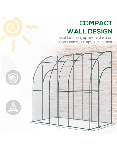 Outsunny Outdoor Walk-In Lean to Wall Tunnel Greenhouse, Green 845-592V01