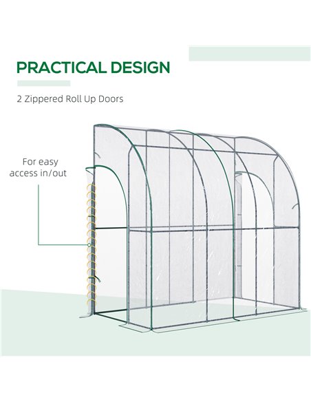 Outsunny Outdoor Walk-In Lean to Wall Tunnel Greenhouse with Zippered Roll Up Door PVC Cover Sloping Top, Clear, Green 214cm x 1 - pic 38438 | FastDaddyshop