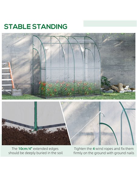 Outsunny Outdoor Walk-In Lean to Wall Tunnel Greenhouse with Zippered Roll Up Door PVC Cover Sloping Top, Clear, Green 214cm x 1 - pic 38439 | FastDaddyshop