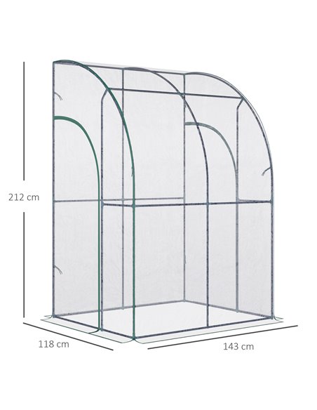 Outsunny Walk-In Greenhouse Lean to Wall Tunnel Greenhouse with Zippered Roll Up Door PVC Cover Sloping Top, 143 x 118 x 212 cm  - pic 38444 | FastDaddyshop