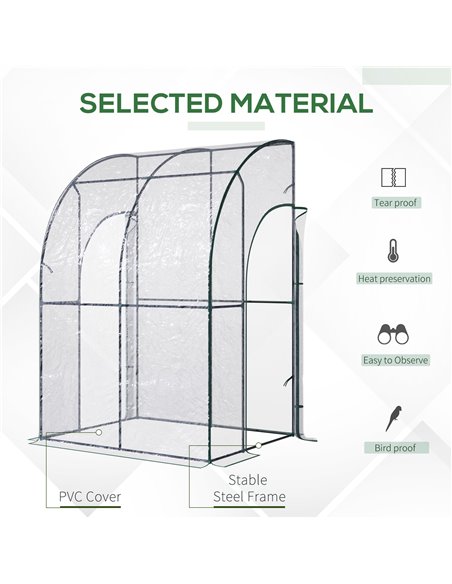Outsunny Walk-In Greenhouse Lean to Wall Tunnel Greenhouse with Zippered Roll Up Door PVC Cover Sloping Top, 143 x 118 x 212 cm  - pic 38445 | FastDaddyshop