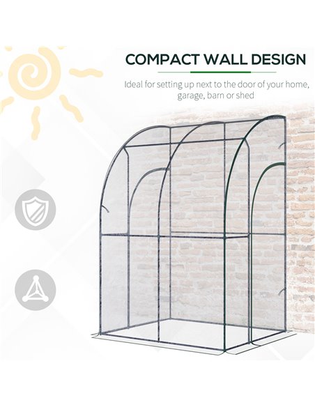Outsunny Walk-In Greenhouse Lean to Wall Tunnel Greenhouse with Zippered Roll Up Door PVC Cover Sloping Top, 143 x 118 x 212 cm  - pic 38446 | FastDaddyshop