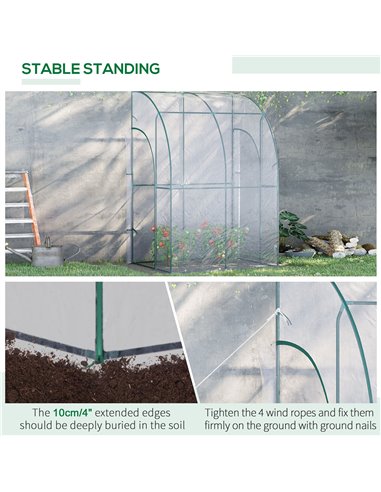Outsunny Walk-In Greenhouse Lean to Wall Tunnel Greenhouse with Zippered Roll Up Door PVC Cover Sloping Top, 143 x 118 x 212 cm 