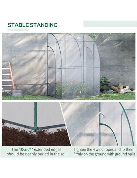 Outsunny Walk-In Greenhouse Lean to Wall Tunnel Greenhouse with Zippered Roll Up Door PVC Cover Sloping Top, 143 x 118 x 212 cm  - pic 38448 | FastDaddyshop