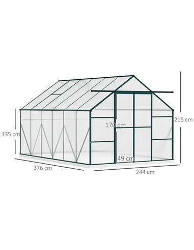 Outsunny Aluminium Polycarbonate Greenhouse, Green & Clear 845-533