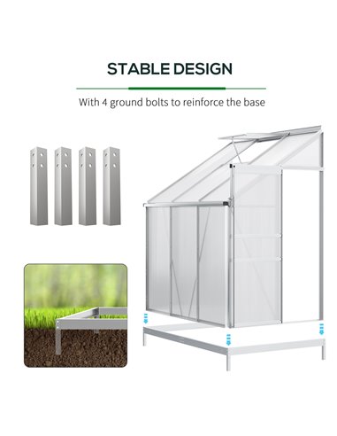 Outsunny Walk-In Greenhouse Lean to Wall Polycarbonate Garden Greenhouse with Adjustable Roof Vent, Rain Gutter and Sliding Door