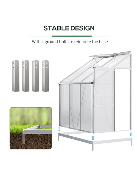 Outsunny Walk-In Greenhouse Lean to Wall Polycarbonate Garden Greenhouse with Adjustable Roof Vent, Rain Gutter and Sliding Door - pic 38483 | FastDaddyshop