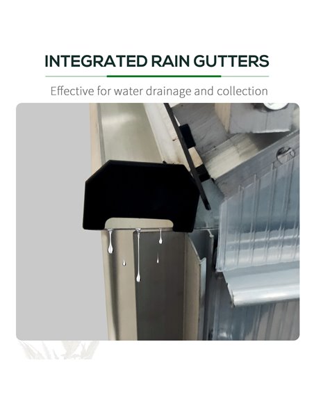 Outsunny Walk-In Greenhouse Lean to Wall Polycarbonate Garden Greenhouse with Adjustable Roof Vent, Rain Gutter and Sliding Door - pic 38484 | FastDaddyshop