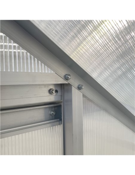 Outsunny Walk-In Greenhouse Lean to Wall Polycarbonate Garden Greenhouse with Adjustable Roof Vent, Rain Gutter and Sliding Door - pic 38485 | FastDaddyshop