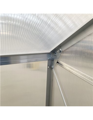 Outsunny Walk-In Greenhouse Lean to Wall Polycarbonate Garden Greenhouse with Adjustable Roof Vent, Rain Gutter and Sliding Door