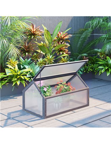 Outsunny Wooden Cold Frame Polycarbonate Greenhouse, Grey 845-671GY