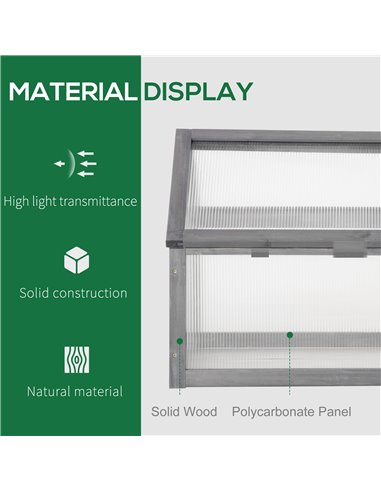 Outsunny Wooden Cold Frame Polycarbonate Greenhouse, Grey 845-671GY