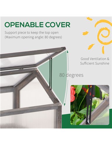 Outsunny Wooden Cold Frame Greenhouse Garden Polycarbonate Grow House with Openable Top for Flowers, Vegetables, Plants, 90 x 52