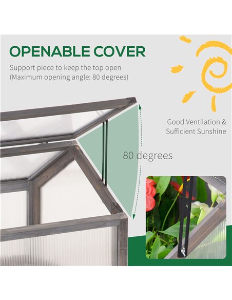 Outsunny Wooden Cold Frame Greenhouse Garden Polycarbonate Grow House with Openable Top for Flowers, Vegetables, Plants, 90 x 52 - pic 38491 | FastDaddyshop