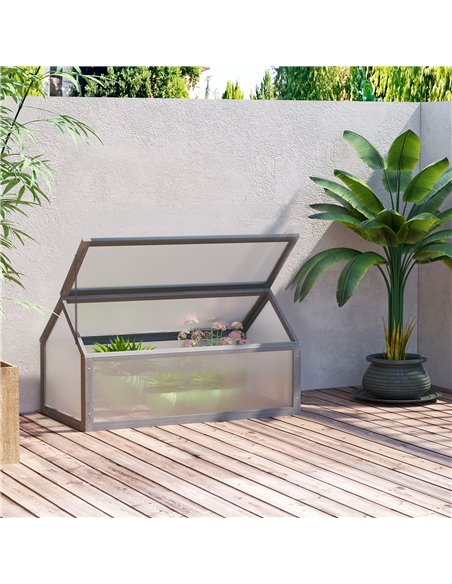 Outsunny Wooden Cold Frame Greenhouse Garden Polycarbonate Grow House with Openable Top for Flowers, Vegetables, Plants, 90 x 52 - pic 38495 | FastDaddyshop