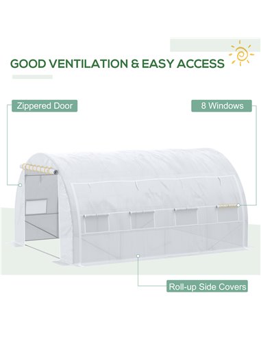 Outsunny 4 x 3 x 2 m Polytunnel Greenhouse with Steel Frame, Reinforced Cover, Zippered Door and 8 Windows for Garden and Backya