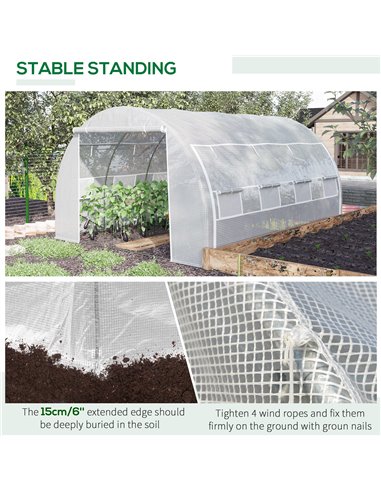 Outsunny 4 x 3 x 2 m Polytunnel Greenhouse with Steel Frame, Reinforced Cover, Zippered Door and 8 Windows for Garden and Backya