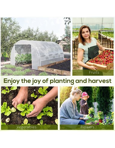 Outsunny 4 x 3 x 2 m Polytunnel Greenhouse with Steel Frame, Reinforced Cover, Zippered Door and 8 Windows for Garden and Backya
