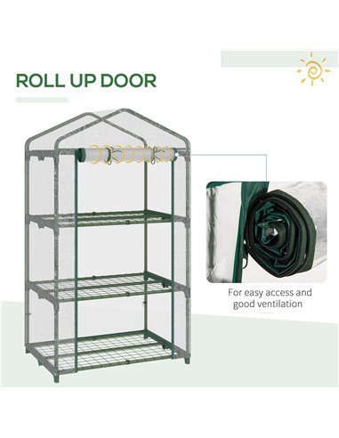 Outsunny 3 Tier Mini Greenhouse Portable Garden Grow House with Roll Up Door and Wire Shelves, 69L x 49W x 125H cm, Clear 845-60