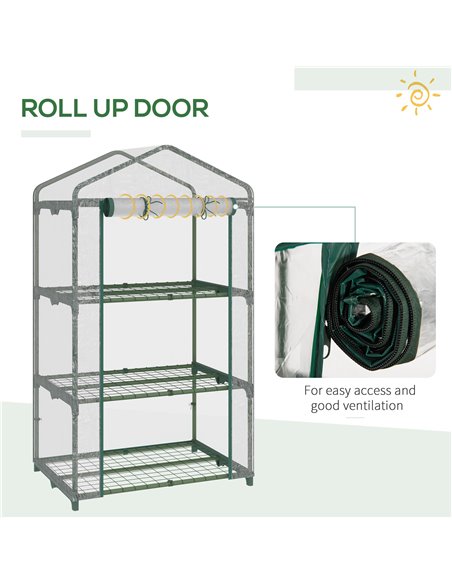 Outsunny 3 Tier Mini Greenhouse Portable Garden Grow House with Roll Up Door and Wire Shelves, 69L x 49W x 125H cm, Clear 845-60 - pic 38510 | FastDaddyshop