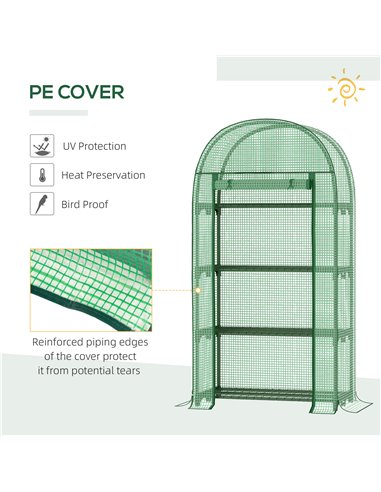 Outsunny 80x49x160cm Mini Greenhouse for Outdoor, Portable Gardening Plant with Storage Shelf, Roll-Up Zippered Door, Metal Fram