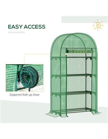 Outsunny 80x49x160cm Mini Greenhouse for Outdoor, Portable Gardening Plant with Storage Shelf, Roll-Up Zippered Door, Metal Fram - pic 38518 | FastDaddyshop