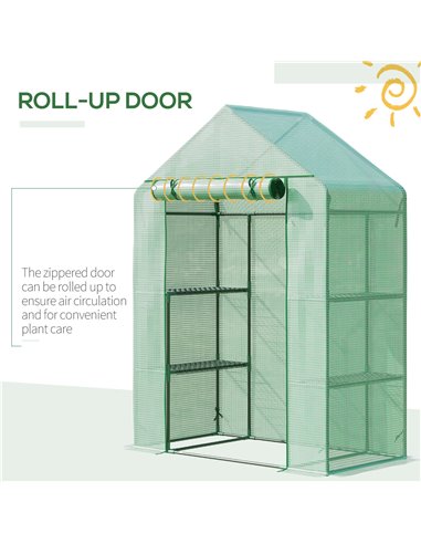 Outsunny Walk-In Greenhouse Portable Gardening Plant Grow House with 2 Tier Shelf, Roll-Up Zippered Door and PE Cover, 141 x 72 