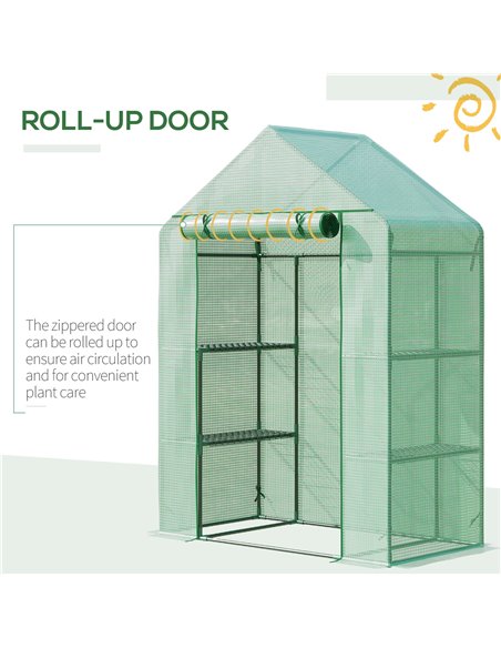Outsunny Walk-In Greenhouse Portable Gardening Plant Grow House with 2 Tier Shelf, Roll-Up Zippered Door and PE Cover, 141 x 72  - pic 38537 | FastDaddyshop