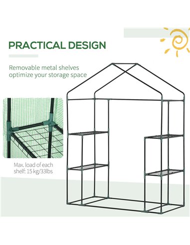 Outsunny Walk-In Greenhouse Portable Gardening Plant Grow House with 2 Tier Shelf, Roll-Up Zippered Door and PE Cover, 141 x 72 