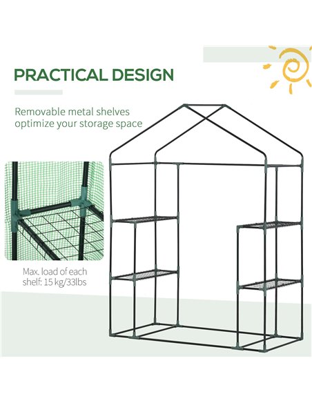Outsunny Walk-In Greenhouse Portable Gardening Plant Grow House with 2 Tier Shelf, Roll-Up Zippered Door and PE Cover, 141 x 72  - pic 38538 | FastDaddyshop