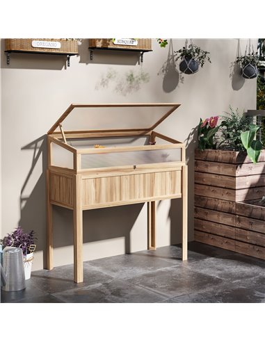 Outsunny Raised Garden Bed 2-IN-1 Wood Cold Frame Greenhouse, Natural 845-655ND