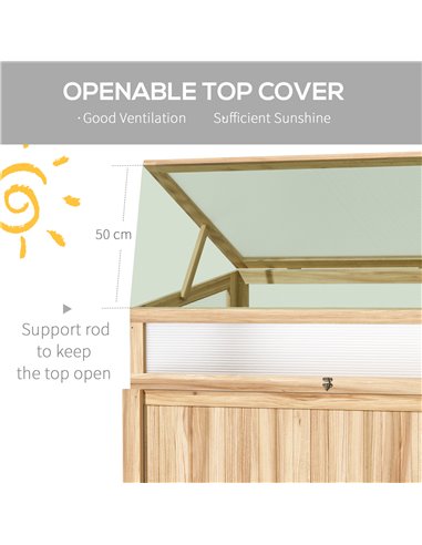 Outsunny Raised Garden Bed 2-IN-1 Wood Cold Frame Greenhouse, Natural 845-655ND