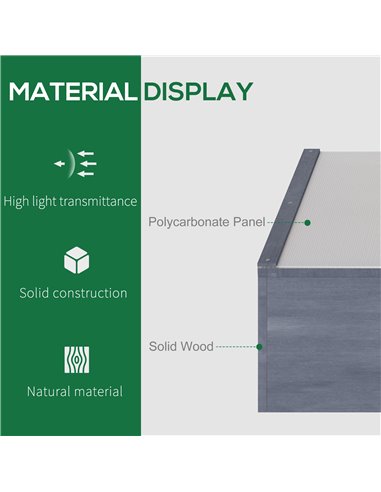 Outsunny Wooden Cold Frame Polycarbonate Greenhouse, Light Grey 845-538