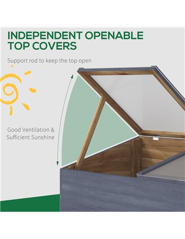 Outsunny Wooden Cold Frame Greenhouse Garden Polycarbonate Grow House  with Independent Openable Top Covers for Plants, 100 x 50