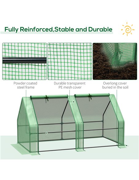Outsunny Mini Small Greenhouse with Steel Frame & PE Cover & Zippered Window Poly tunnel Steeple for Plants Vegetables, 180 x 90 - pic 38608 | FastDaddyshop