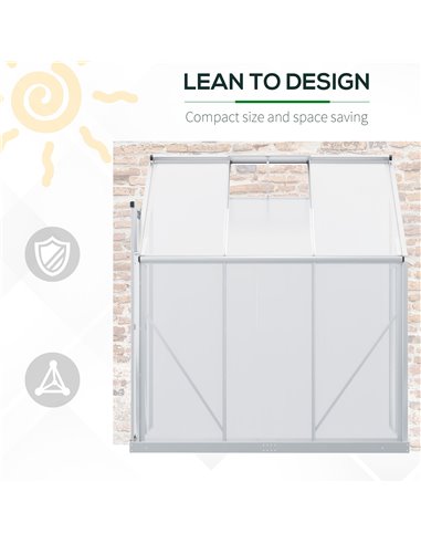 Outsunny Walk-In Greenhouse Lean to Wall Greenhouse Garden Heavy Duty Aluminium Polycarbonate with Roof Vent for Plants, 192 x 1