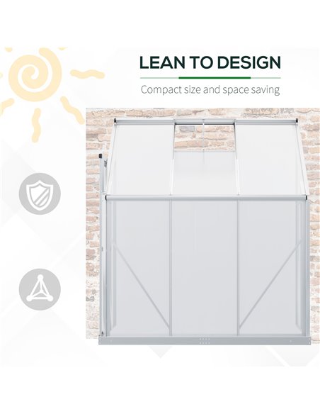 Outsunny Walk-In Greenhouse Lean to Wall Greenhouse Garden Heavy Duty Aluminium Polycarbonate with Roof Vent for Plants, 192 x 1 - pic 38626 | FastDaddyshop
