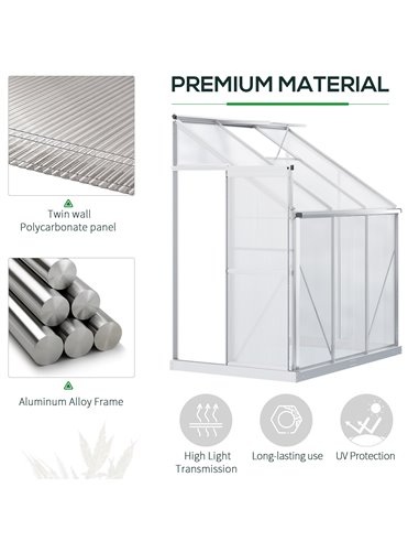Outsunny Walk-In Greenhouse Lean to Wall Greenhouse Garden Heavy Duty Aluminium Polycarbonate with Roof Vent for Plants, 192 x 1